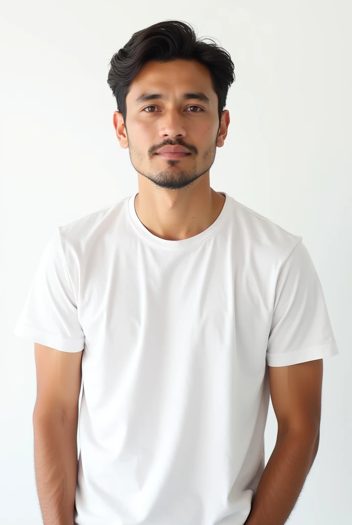 A man plain wearing t shirt , white background 