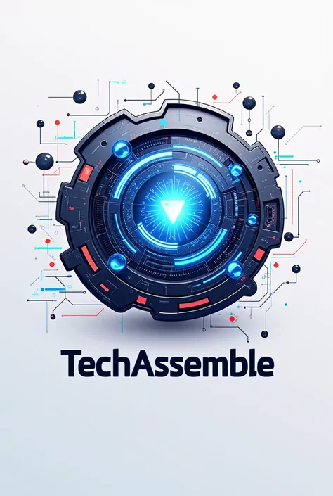 Make me a professional logo for a website that says TechAssemble in large format with a large drawing with lots of design and color.