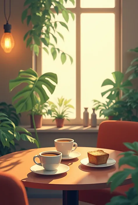 background、Calm café、Retro、Lo-fi atmosphere、indirect lighting、Foliage plant、unmanned、coffee、toast、perfection、Pudding