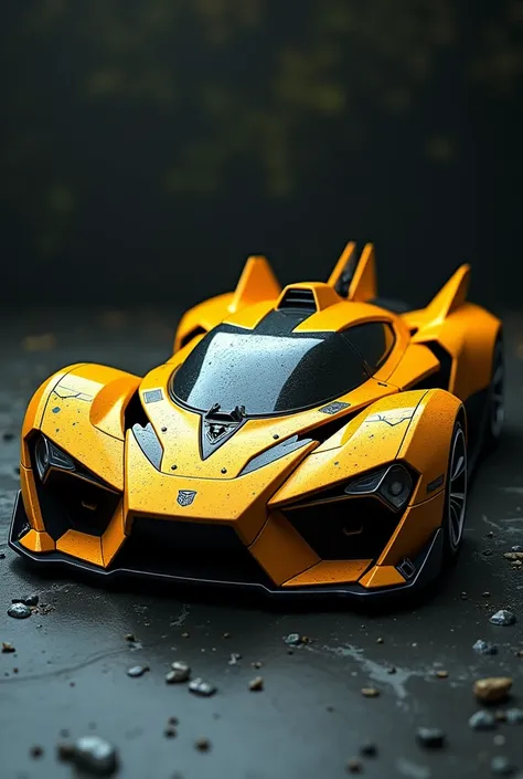 Make a car with airplane details and helicopter elise without airplane style door with fox details and fox style entrance through the roof of the dark yellow hot wheels transformers decepticon