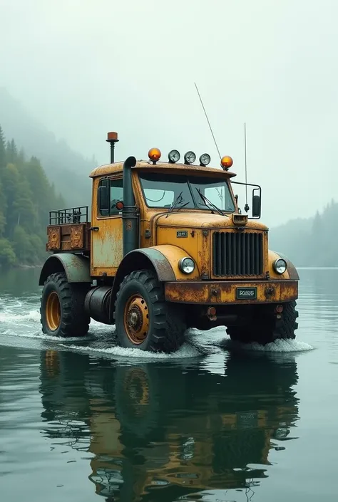 A boat in the shape of a truck 
