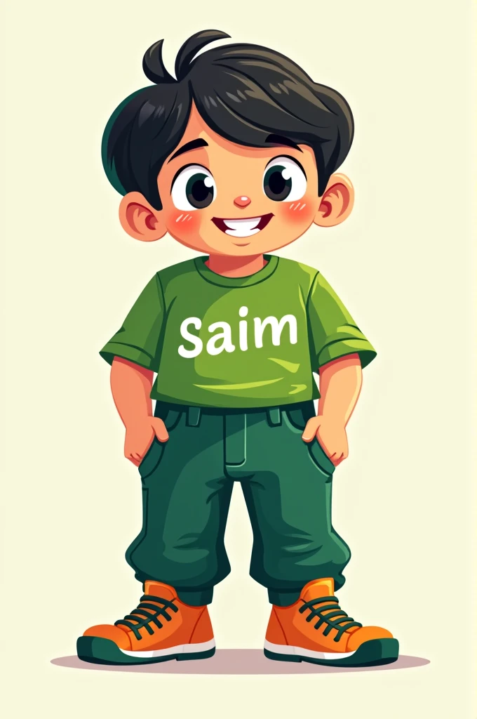 T-shirt and Trouser with name saim of Pakistan T-shirt colour green face shape cartton