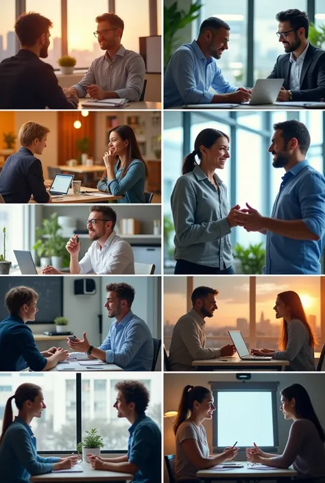 Give collage of pictures portraying different communication situations that show tha process of communication. 

Process of communication
1. Speaker
2. Encoding
3. Message
4. Channel
5. Receiver
6. Decoding
7. Context
8. Feedback

Give a collage about the ...