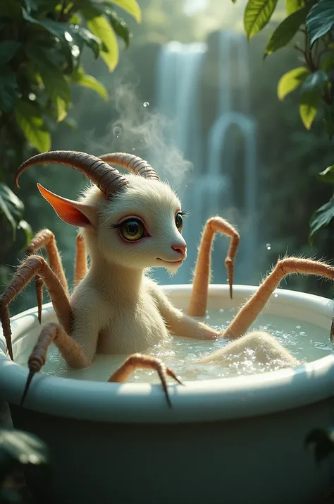 Gwen the goat spider taking bath fully naked 
