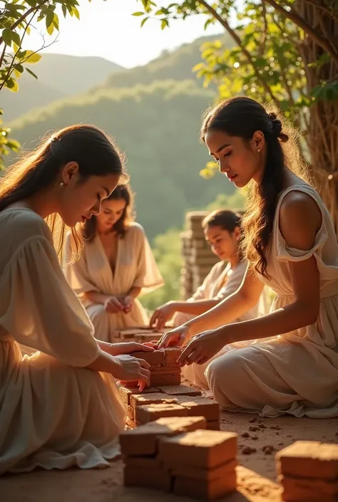   beautiful white women making briks
