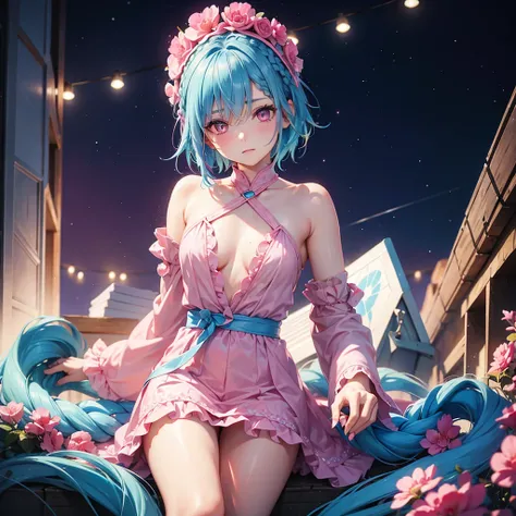 (Sky blue hair),(Braided short hair), (Pink Eyes),Fair skin) ,(whole body),(one person&#39;s),(Gift boxes filling the background),(Santa Claus clothes),(Cute smile),Santa Claus hat,(Christmas Party),(masterpiece, Highest quality, Very detailed, Best Shadow...