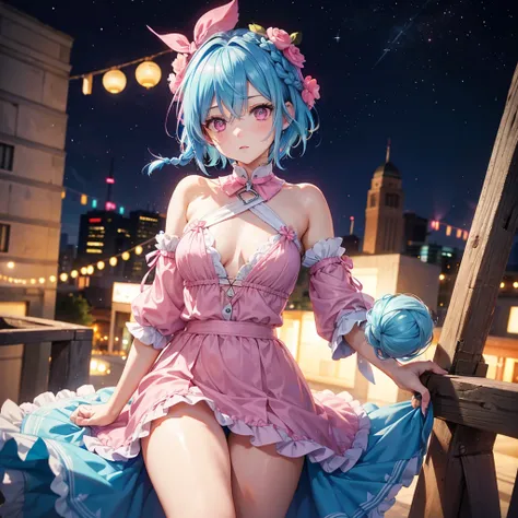 (Sky blue hair),(Braided short hair), (Pink Eyes),Fair skin) ,(whole body),(one person&#39;s),(Gift boxes filling the background),(Santa Claus clothes),(Cute smile),Santa Claus hat,(Christmas Party),(masterpiece, Highest quality, Very detailed, Best Shadow...