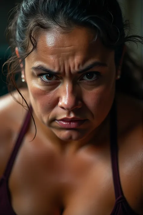 Close-up photo of a chubby female boxer