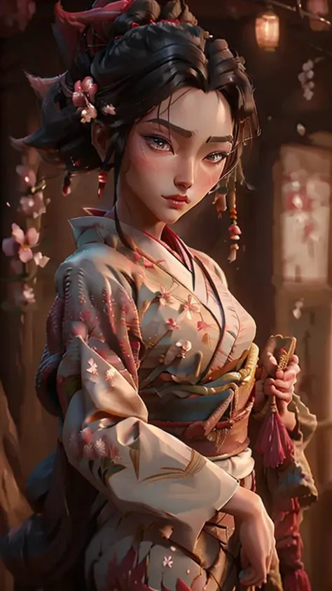 a female ronin warrior,ahri,wearing traditional japanese robe,detailed face,beautiful detailed eyes,beautiful detailed lips,extr...