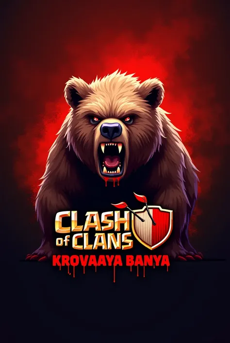 Logo for Clash of Clans War with the Bear, Background must be red and bear should have blood and with a caption “Krovavaya Banya”