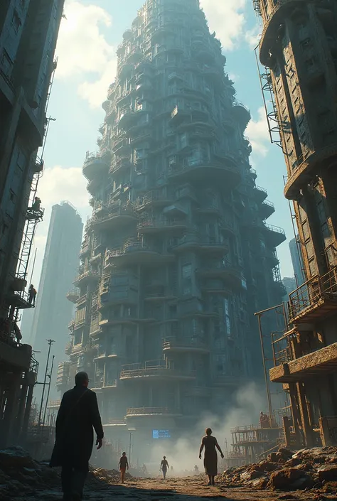 A modern Tower of Babel where collapse and construction compete