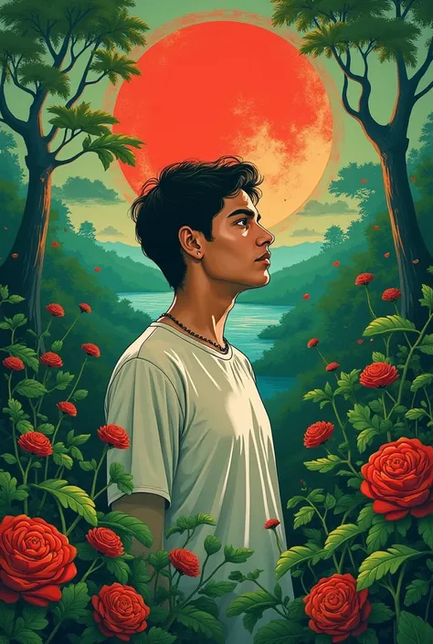 "Create a powerful and serene portrait symbolizing the peaceful resistance of the new youth of Bangladesh against the autocratic rule of the Awami League government. The image should embody charm, calm, and peace while using the green and red colors of the...