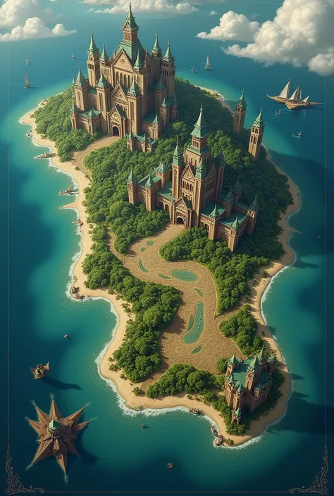 A map of three kingdoms, an island far from main land and a big jungle 