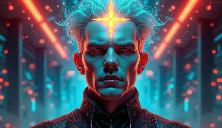 there is a man with a very large head and a star on his head, portrait of john cena, symmetry!! portrait of akuma, john cena, cyberpunk joe biden, fractalpunk, epic game portrait, super saiyan joe biden, portrait of a digital shaman, symmetry!! portrait of...