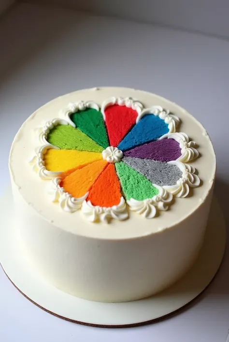 I want a cake to be decorated like it has 6 slices. A thick line of white icing can make this distinction to clearly show the slices on the top of the cake.. Each slice can be different colors.