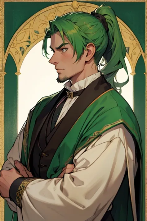 Green Hair、ponytail、Man in Medieval European aristocrat suit、