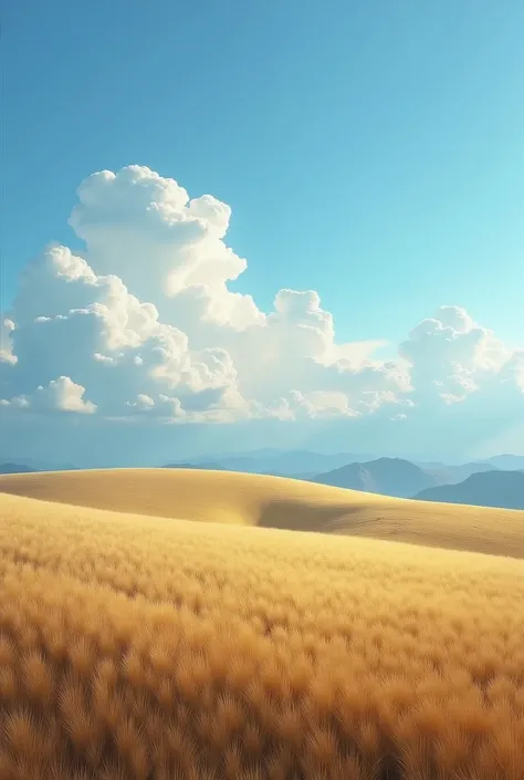 Windy field, hill, prairie, Blue sky and clouds, low point