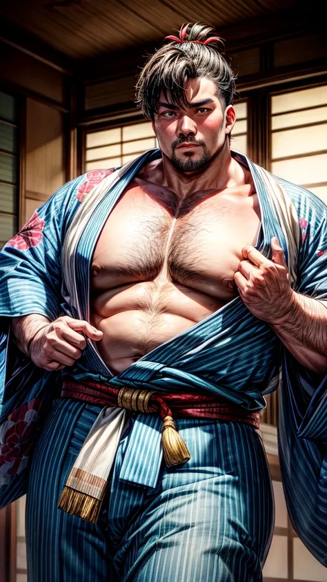 Male sumo wrestler wearing kimono