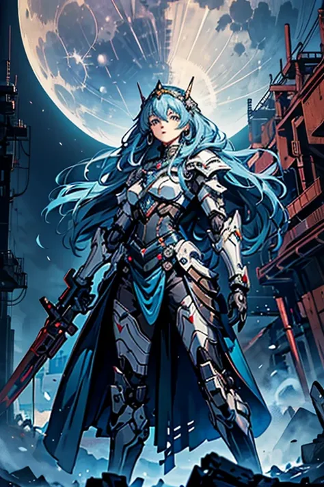 Ranni the Lunar Princess from the game Elden Ring should have their outfit changed to a mecha pilot style while retaining their original appearance. Their signature robot should be positioned behind them.