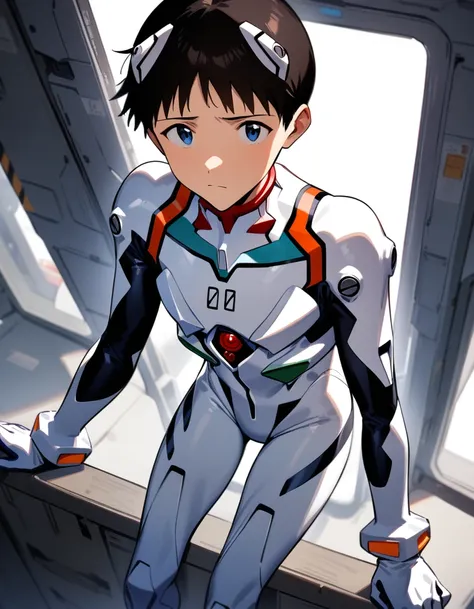 
masterpiece, best quality, very aesthetic, absurdres,1boy, male focus, ikari shinji, neon genesis evangelion,plugsuit, pilot suit,looking at viewer, gundam pilot space helmet,