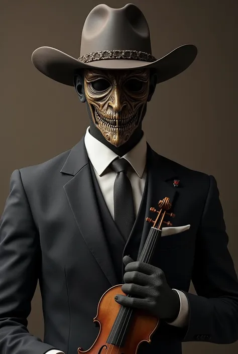 Gentleman with music instrument , with cowboy cap and mask 