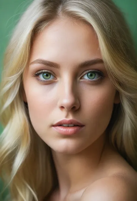 jeune femme blonde, yeux vert, realistic, portrait