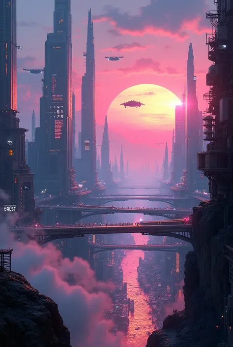 (Raw work) Cyberpunk-inspired city, Illuminated sky, Neon Light, Image seen from zero, Wide landscape, Future City