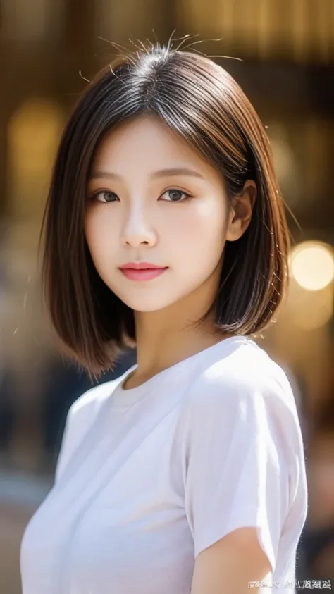 Highest quality、Japanese women、世界一beautifulな美人、beautiful、cute、Brown bob cut hairstyle、Small face、肌がbeautiful、Large breasts、Reality Stick、Blank look、Black Shirt