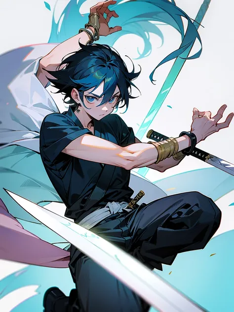 Manga boy character having a bracelet of gods with a sword