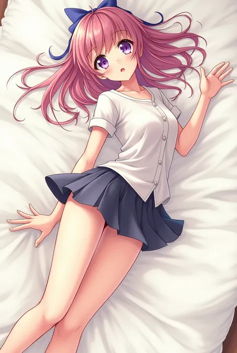 Anime girl in small skirt. Stretch her leg up very up front view (short under her skirt)