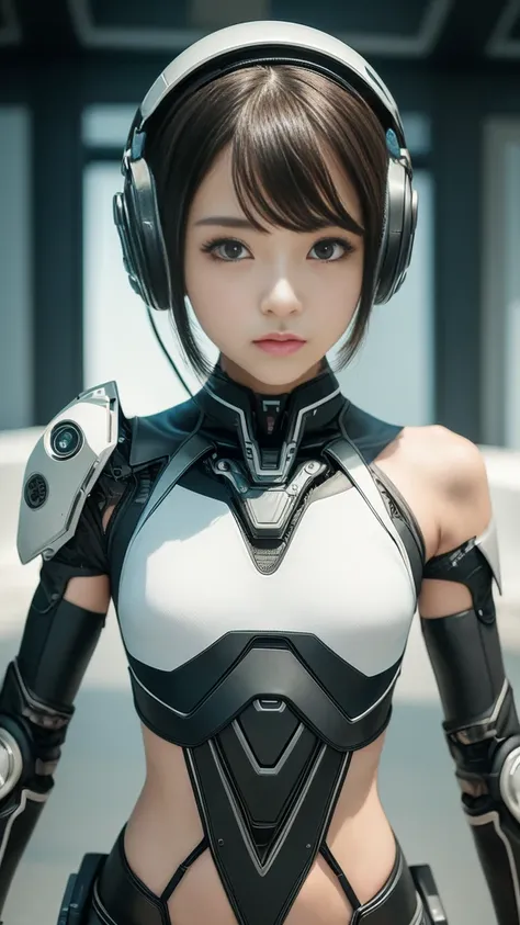 high quality, masterpiece, Two close friends, Beautiful teenage girl, skinny, small skinny girls, Cute girl face, cyber punk, Wearing futuristic robotic tactical armor cyber punk suit with cutouts showing abs, An athletic body, Innocent, Playful, Famous Ja...