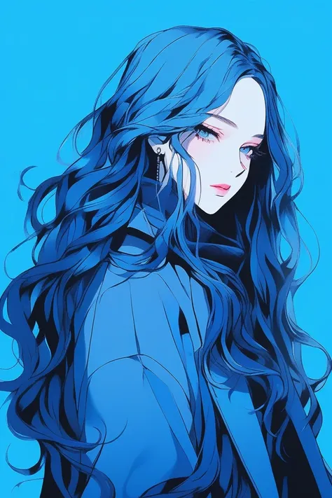 Illustrator, anime , Realistic ,sketch , 1 person, ,lip, Long coat, ((whole body)), order, Blue gradient background, Neon Long Hair,Texture Trim, Canadian, (masterpiece,Highest quality) cancer