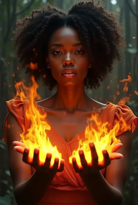 A black woman with her hands on fire