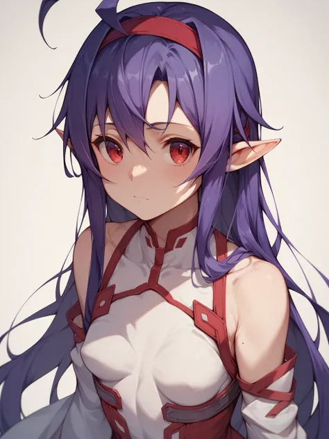 Sword Art Online,Yuki Konno,Parting the bangs,Dark purple hair, Long Hair, Ahoge, Red eyes, Pointy Ears,Red Hairband, Small breasts, one person&#39;s, Cinematic, Game CG, Anime screenshots, Official Art, masterpiece, Highest quality, Parted bangs ,Complete...