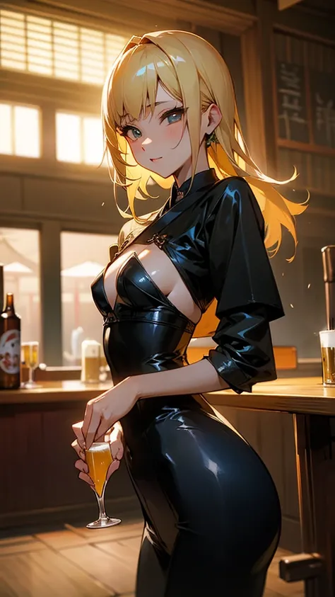 Beautiful older sister、Sexy Suit、Izakaya、Beer one hand、Blonde、Cat Eyes、Gal、Small breasts