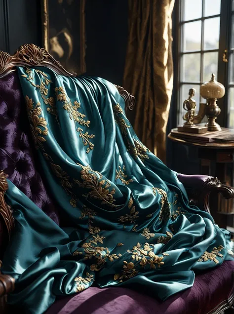 photorealistic,  dark shadows, natural light, dramatic,  source realistic, Fabric: Use various fabrics, such as silk,   You can arrange the fabric in different ways or scrunch it up to create depth and dimension.