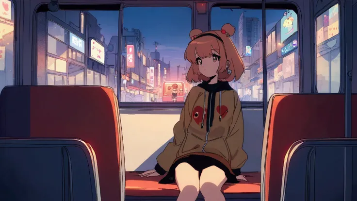 anime girl sitting on a bus looking out the window at the city, an anime drawing by Yuumei, trending on cg society, digital art, lofi hip hop, lofi girl, lofi artstyle, lofi art, lofi feel, chillhop, lofi vibes, lofi aesthetic, lofi, lofi girl aesthetic, a...