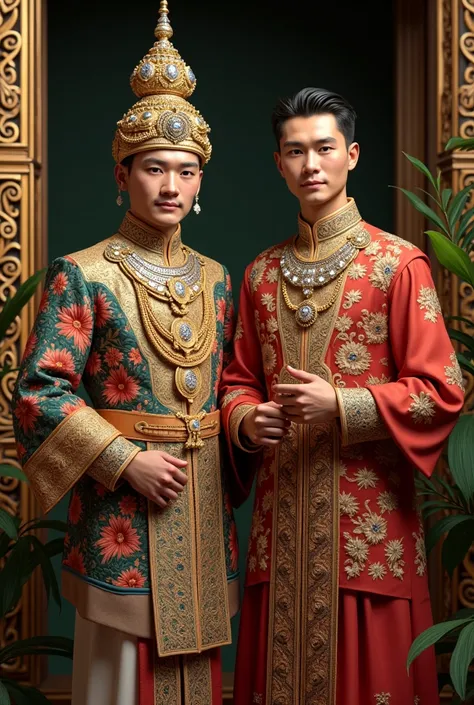 Two men wearing Thai costumes during the reign of King Rama V.