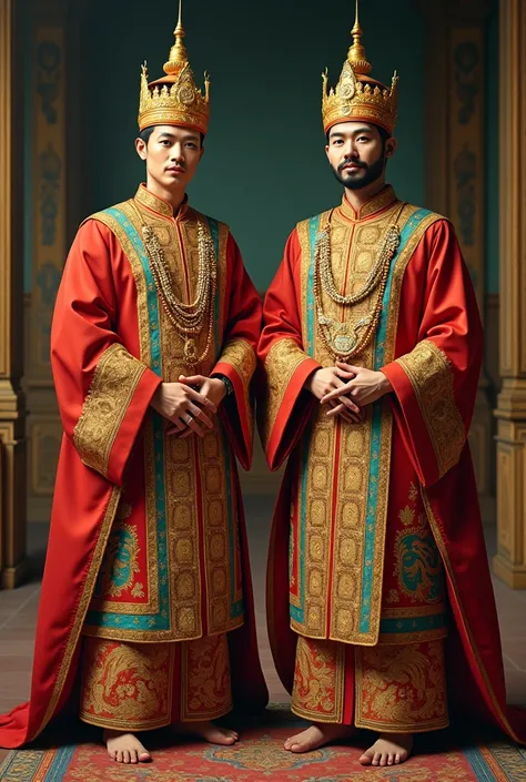 Two men wearing Thai costumes from the reign of King Rama V.