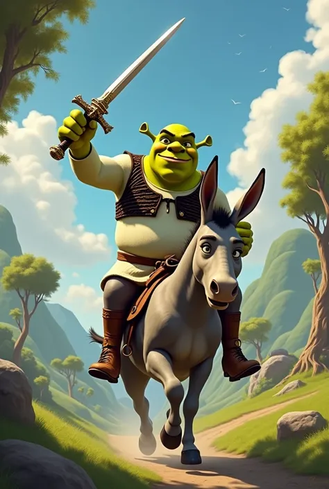 Make Shrek riding Shrek&#39;s donkey with Shrek using a Juliet With a funny image