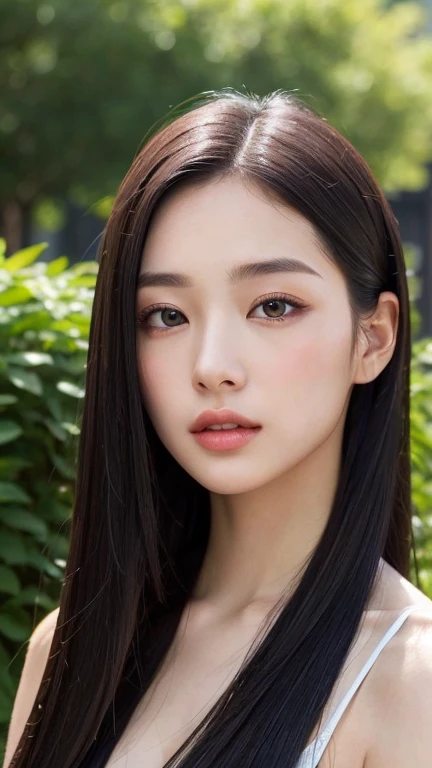 （（surreal、Super detailed image, maybe a photo.，Captures the details of the skin texture of an incredibly beautiful woman..））long straight black hair。outdoors.