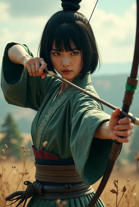 Sengoku period, woman, Japanese, bob cut, green arrow