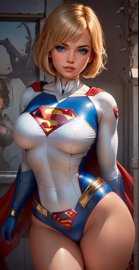 a close up of a woman in a superman costume posing, power girl, extremely detailed artgerm, artgerm julie bell beeple, chris moore. artgerm, supergirl, artgerm jsc, artgerm. high detail, by stanley artgerm, style artgerm, artgerm detailed, artgerm style, v...