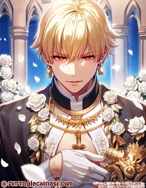 absurdres, highres, ultra detailed, hdr, master piece, best quality, gilgamesh, blonde hair, slicked up hair, ruffled hair, expr...