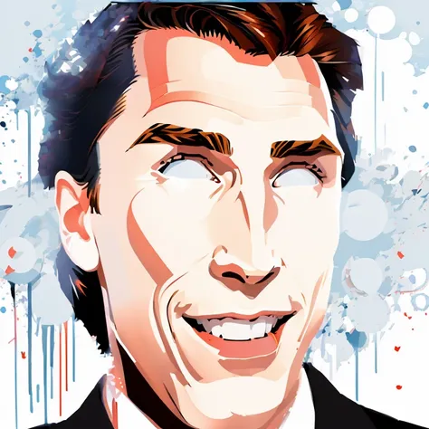 t-shirt, white background image, vector, design, cartoon, a close-up of a man in a suit making a face, patrick bateman), in amer...