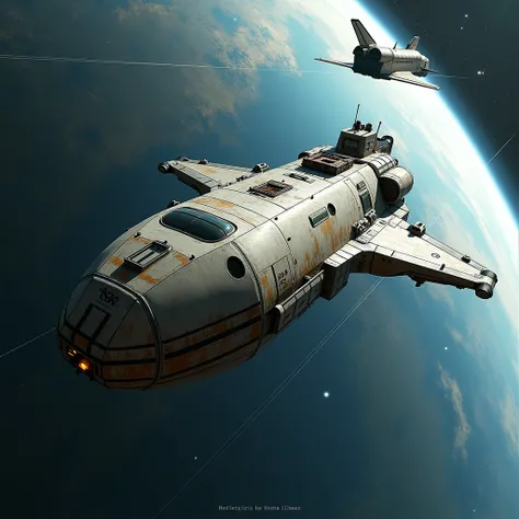 supply ship, space shuttle, science fiction, low-technology, earth, realistic, precision, masterpiece
 