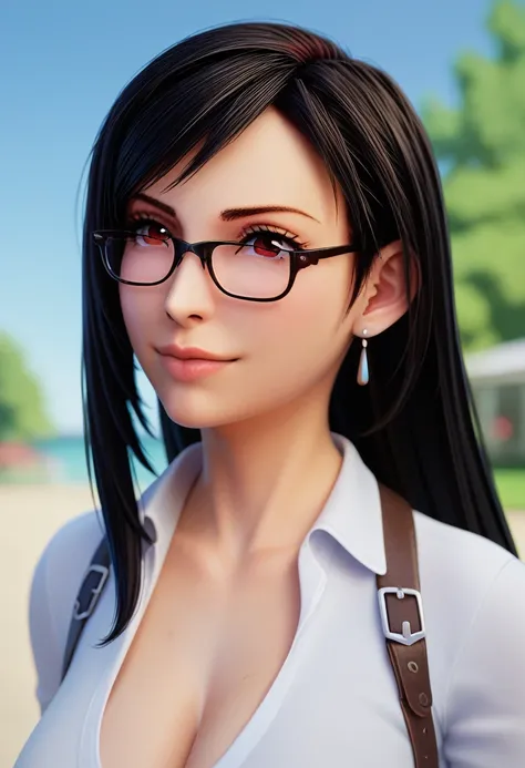 score_9, score_8_up, score_7_up, score_6_up, BREAK  1girl, solo, tifa lockhart, cleavage, collared shirt, glasses, portrait, depth of field,