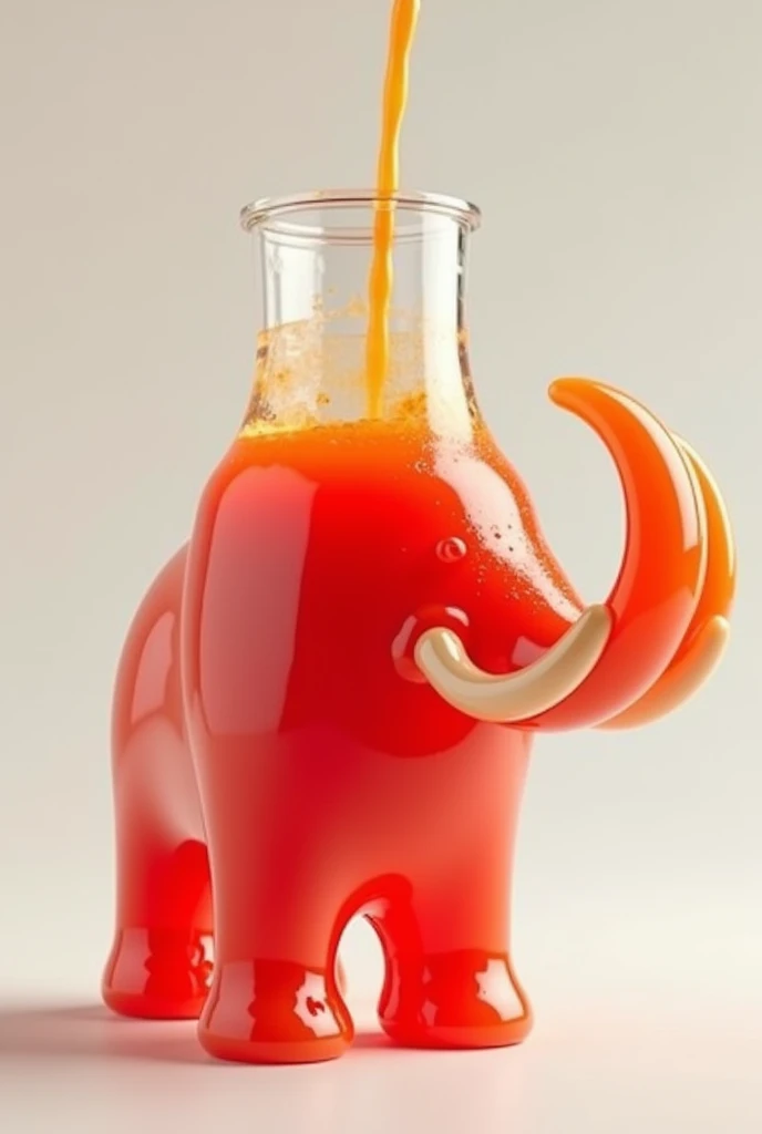 Make a mammoth-shaped juice jug by pouring juice into a glass 