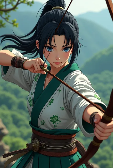 Sengoku period, female, Japanese, Green Arrow, narrow eyes, anime
