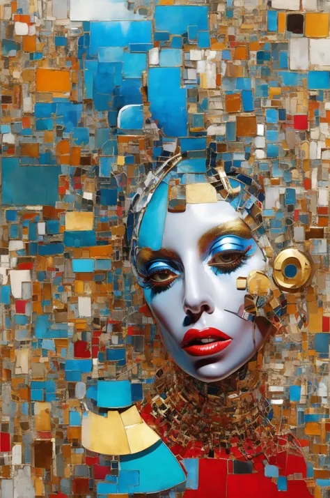 lady gaga in the style of cyberpunk futurism, african influence, raw etam, light blue and gold, michael creese, steelpunk, micha...